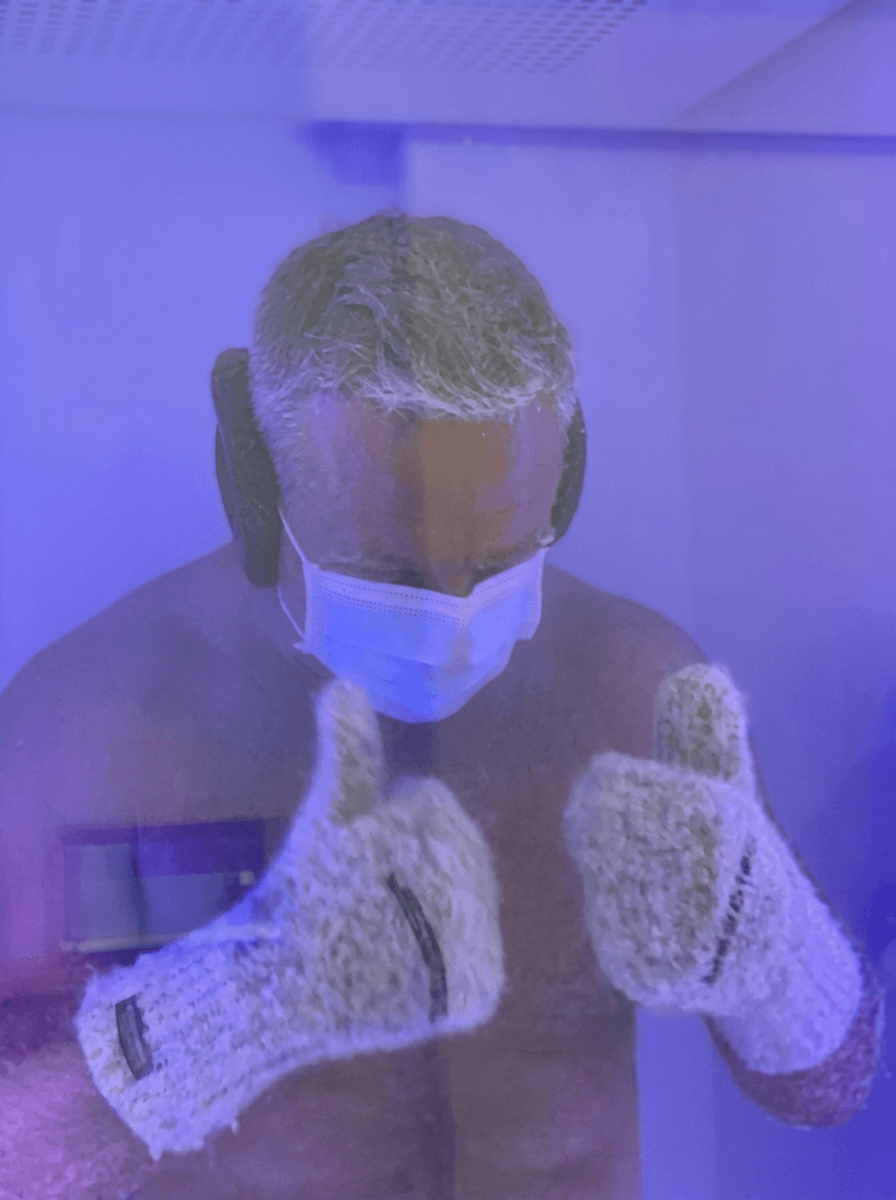 Guest inside the whole-body cryotherapy chamber